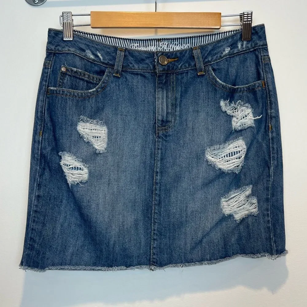 Tommy Hilfiger Distressed Denim Mini Skirt coastal SZ 6